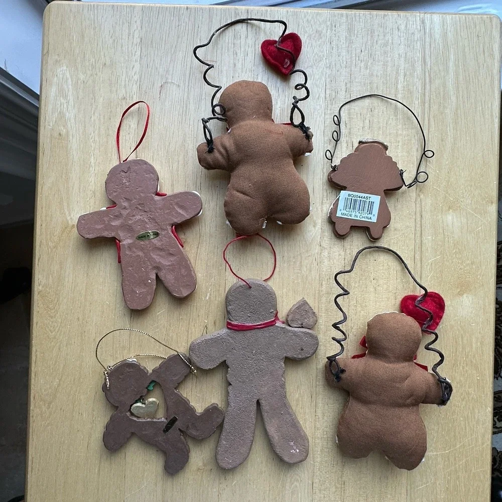 Vintage Gingerbread Man Boy Girl Christmas Tree Holiday Ornaments Lot Of 6